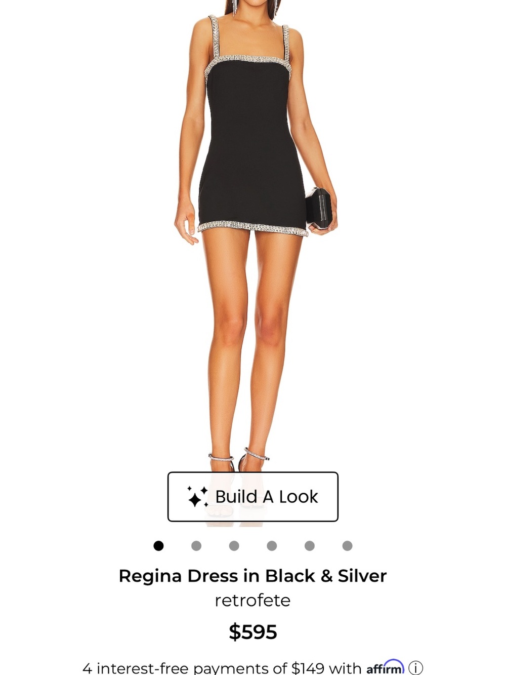 Retrofete Black Mini Dress with Silver Trim
